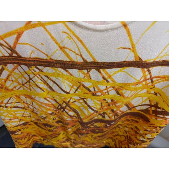 Akris Grass Print Silk Tank Top Sweater Yellow Straw Hay Stripe Sleeveless 10 - Picture 6 of 13